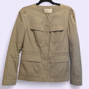 Nordstrom Signature Cotton Khaki‎ Utility Collarless Cargo Pockets Jacket Size S